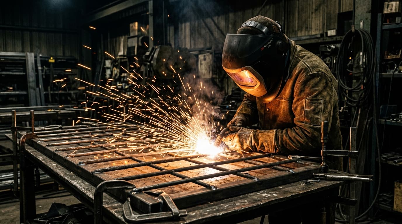 Welding a galvanised steel padel court frame